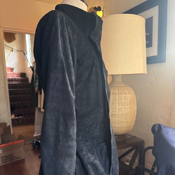 Rick Owens funnel neck black leather asymmetrical Jacket - Picture 5 of 7